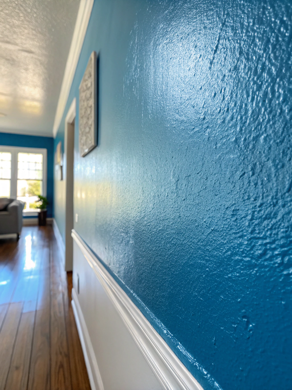 Close up of a smooth, freshly painted interior wall