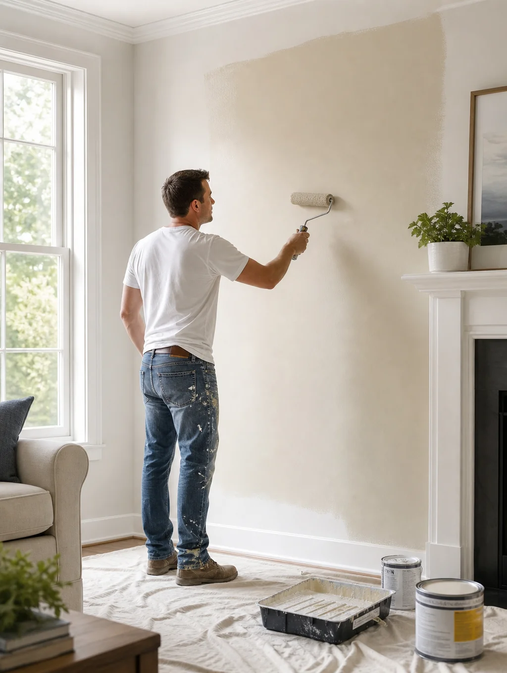 Professional painter applying a smooth finish to a wall