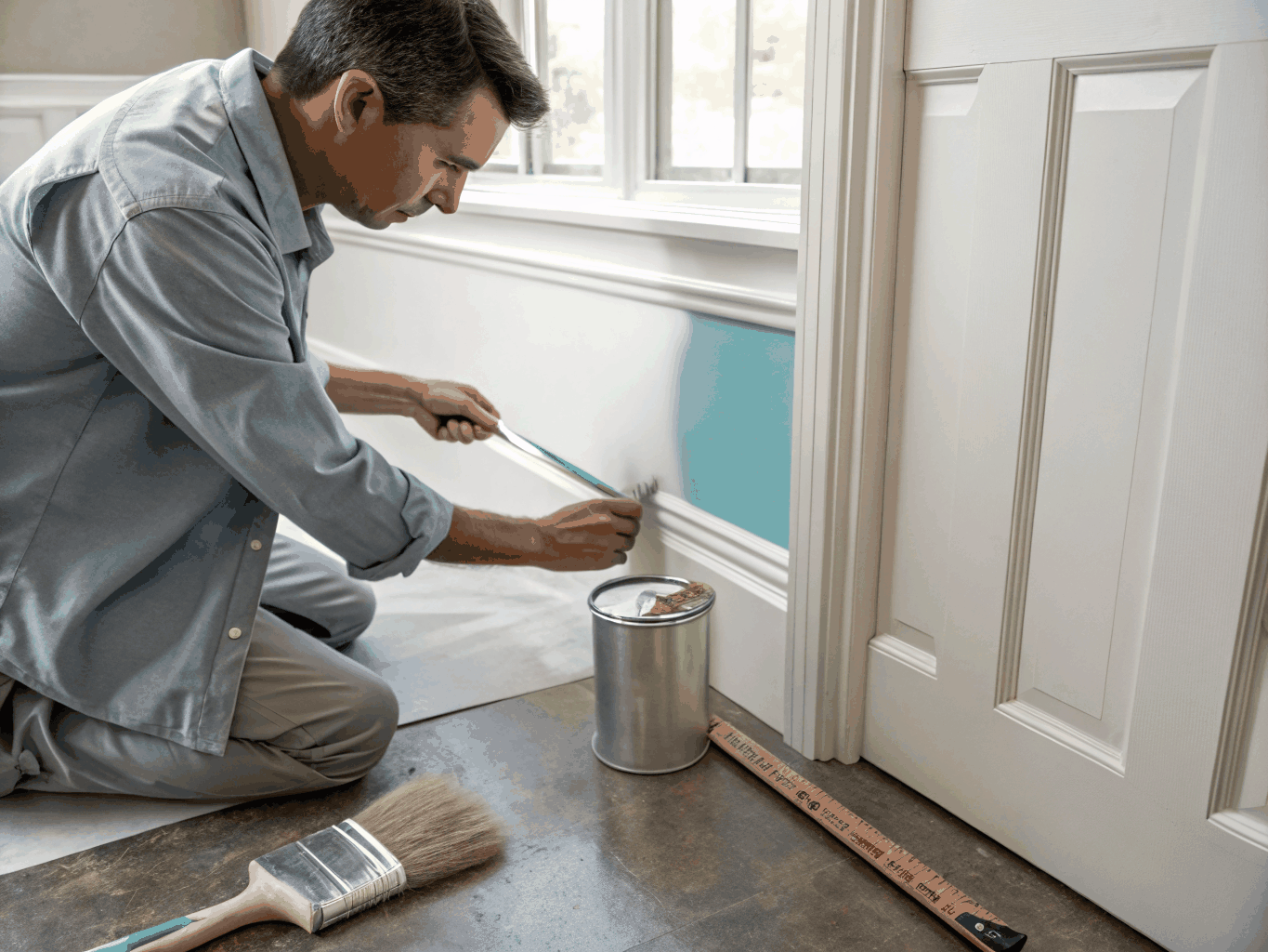 Close up of professional paint edging work