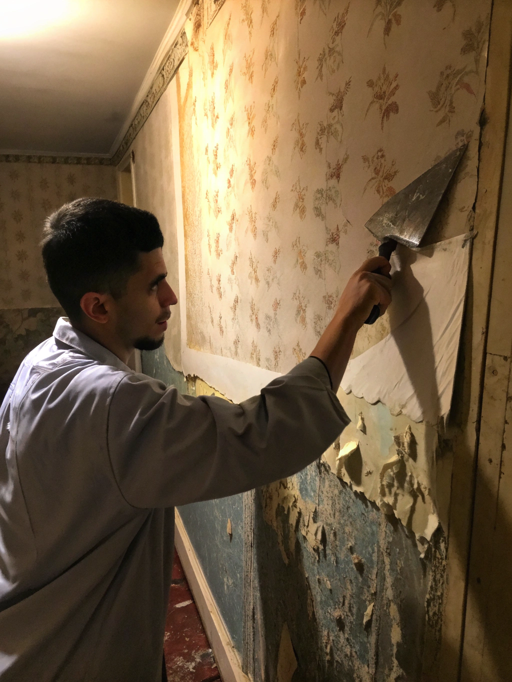 Professional wallpaper removal and surface preparation